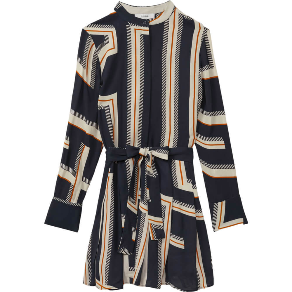 REISS CIARA Geometric Print Belted Mini Dress